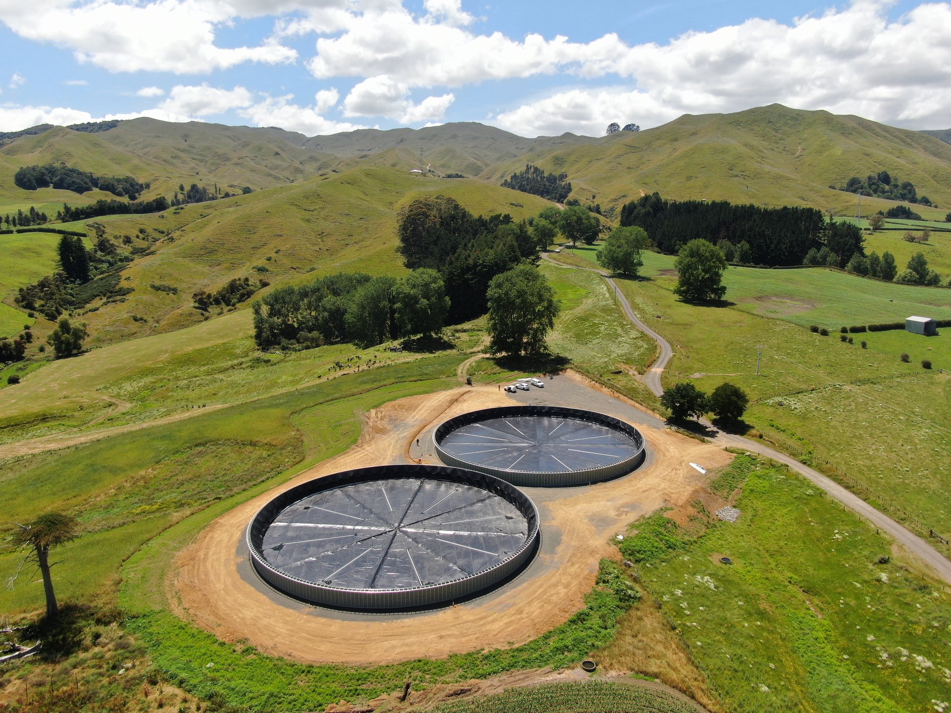 Aerial photo of a covered Kliptank at Rawhiti