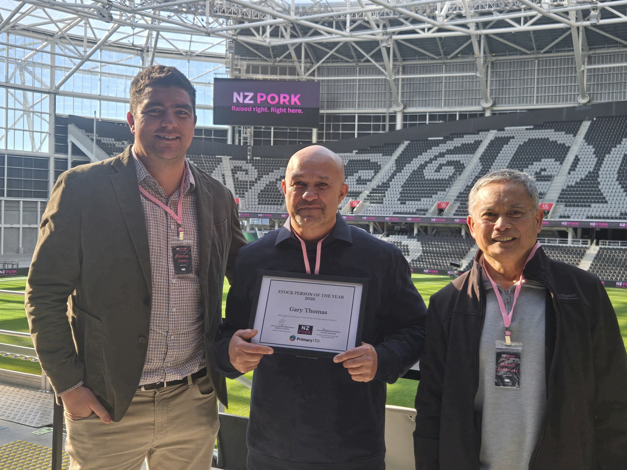 Gary Thomas with Thomas Nabbs and Misael Abellanosa at the NZ Pork awards