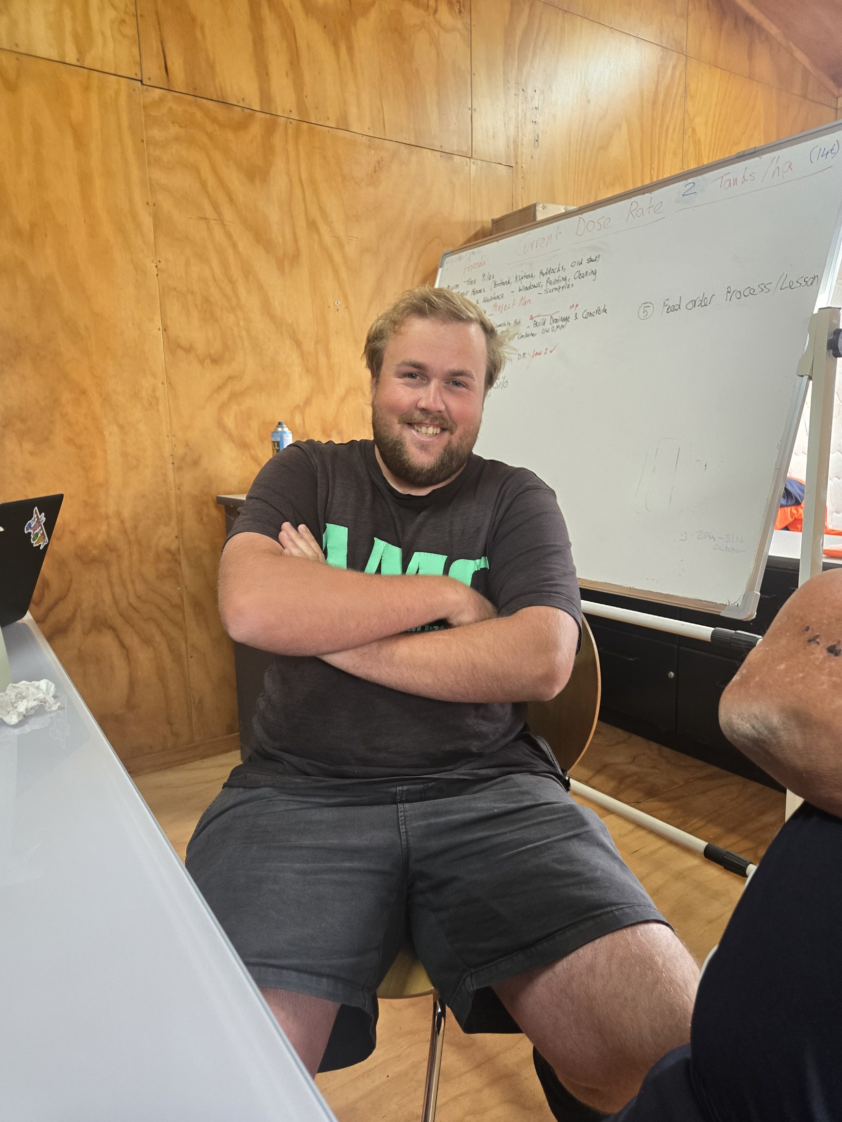 A team member at a planning meeting on the farm