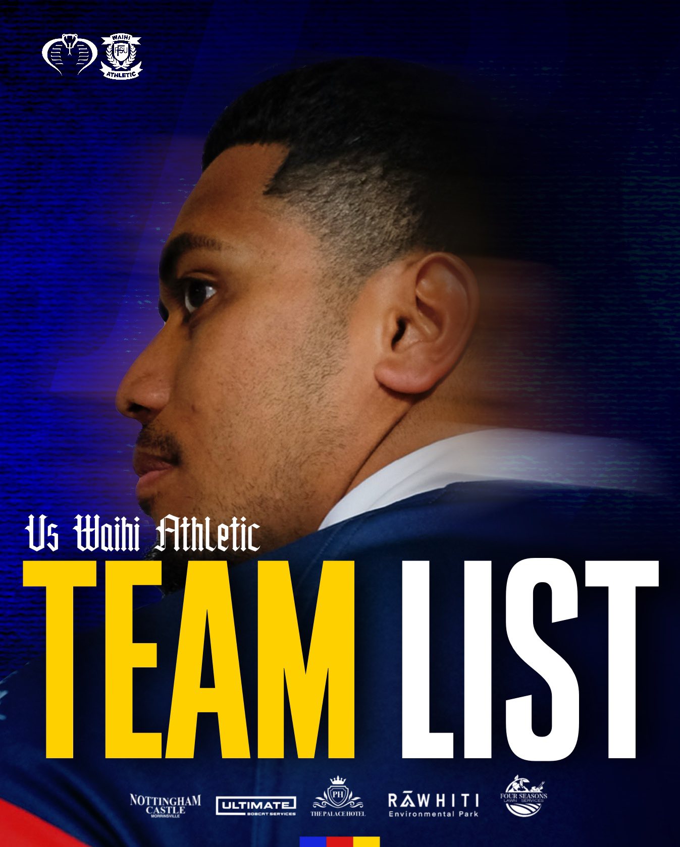 Te Aroha Cobras team list poster vs Waihi Athletic